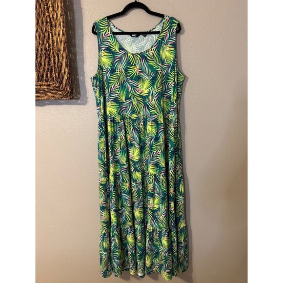 Lands End Maxi Tiered Dress 1X Stretch Cotton Modal Floral Washable NEW - Picture 11 of 14